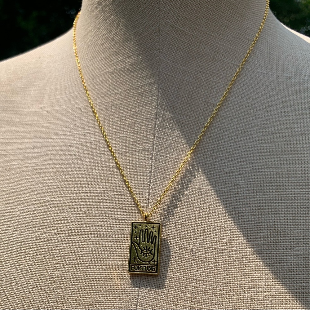 NWT Reversible Sterling Silver Plated Chain, Fortune Tarot Card Alloy Necklace - Picture 3 of 14